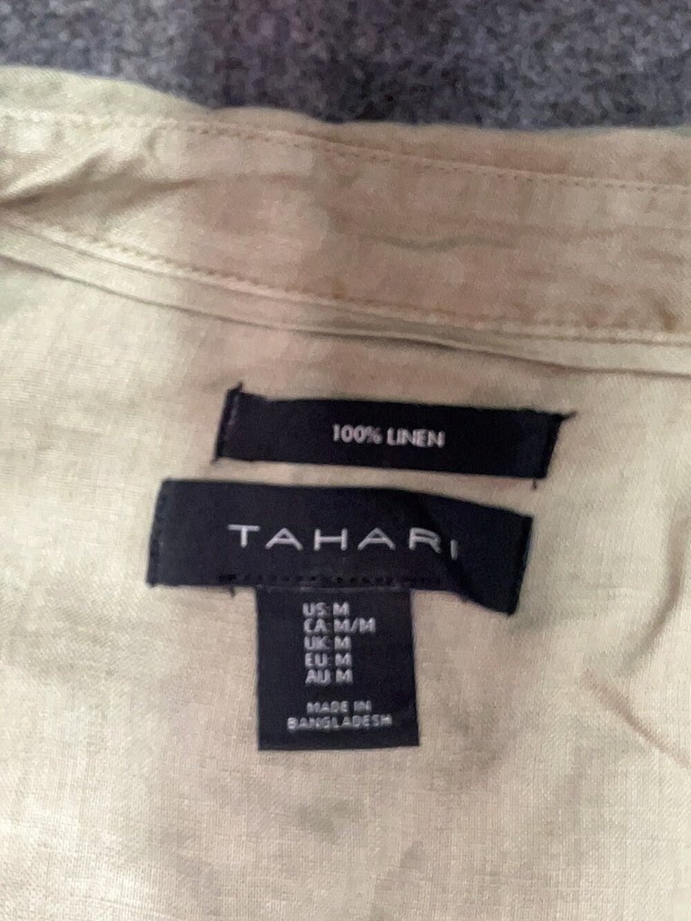 Tahari Women’s Olive Green 100% Linen Longline Tunic Button Down Shirt Size M - Picture 6 of 7